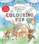 „The Bunnies of Hoppity Hill Colouring Fun“. Illustrationen von fröhlichen Hasen mit Ballons, Blumen und einem Vogel am Himmel.