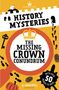 „History Mysteries: The Missing Crown Conundrum“, Illustration mit Lupe, Krone, Fußspuren und Schlüssel., Buch