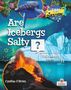 Texte: "Are Icebergs Salty?", "FAQs About Earth", "Cynthia O'Brien". Illustration mit Vulkan, Eisberg und Wal., Buch