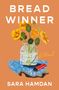 "BREA WINNER", "A Novel", "SARA HAMDAN". Illustration: Gelbe Blumen in Glasvase auf blauem Tuch mit Feuerzeug., Buch