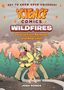 Titel: "Science Comics Wildfires". Zwei Feuerwehrleute im Wald, Hubschrauber und Flammen im Hintergrund.