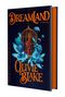 "DREAMLAND A NOVEL" und "OLIVIE BLAKE". Eine Illustration zeigt Blumen, einen Vogel, eine Hand mit Kerze in einem Käfig.
