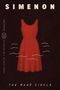 Text: "SIMENON", "TRANSLATED BY SIÁN REYNOLDS", "THE MAHÉ CIRCLE". Illustration eines roten Kleides mit Wellenlinien., Buch