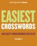 Text in großen Buchstaben: "EASIEST CROSSWORDS". Darunter: "100 Easy Crossword Puzzles, Volume 5". Hintergrund ist orange., Buch