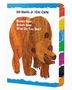 Buchtitel: "Brown Bear, Brown Bear, What Do You See?" Ein illustrativer Braunbär mit buntem Rand ist abgebildet., Buch