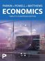 Text: "PARKIN · POWELL · MATTHEWS ECONOMICS TWELFTH EUROPEAN EDITION". Moderne Symbole und ein Laptop in Büroumgebung., Buch