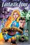 „Fantastic Four“ in großer Schrift. Vier Helden posieren, umgeben von bunten, dynamischen Elementen. Comic-Illustration., Buch