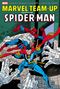 "Marvel Team-Up featuring Spider-Man" in großer Schrift. Comic-Illustration mit Spider-Man und einem Magier, umgeben von riesigen Händen.