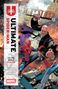 "ULTIMATE SPIDER-MAN," "FIX THE WORLD YEAR ONE." Illustration von Spider-Man im Kampf mit einem großen, kräftigen Mann., Buch