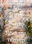 "So Forth Poems Rosanna Warren" über einer abstrakt gemalten Landschaft mit einem Drahtzaun und Pflanzen., Buch