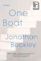Der Text lautet: "a novel, One Boat, Jonathan Buckley." Ein Treppenmotiv bildet den Hintergrund., Buch