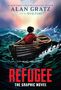 Text: "#1 New York Times Bestselling Author Alan Gratz, Art by Syd Fini, Refugee: The Graphic Novel".  
Illustration: Junge in Boot auf stürmischem Meer., Buch