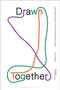 "Drawn Together" und "Together" in bunten Linien geschrieben. Eine vertikale Linie zeigt Buchdetails.