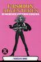 "Fashion Adventures in Science Fiction Cinema" über Illustration: Frau mit futuristischem Outfit und Waffe auf rosa Hintergrund.