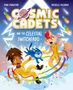 „Cosmic Cadets and the Celestial Switcheroo“. Zwei Figuren und ein blauer Hund im Weltraum, in gelben Anzügen., Buch