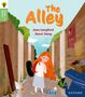 "The Alley" von Jane Langford und Jiarui Jiang. Ein Mädchen mit rotem Haar und Rucksack geht durch eine schmutzige Gasse., Buch