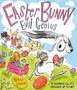 „Easter Bunny Evil Genius“ in großen Buchstaben, zwei Kinder und ein Hase mit Ostereiern auf einer grünen Wiese., Buch