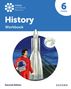 "History Workbook", "6 Primary", "Second Edition", "Oxford". Eine Astronautin steht vor einer Rakete, mit Mond im Hintergrund., Buch