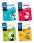 Vier bunte Buchcover mit Titeln: English, Maths, Verbal Reasoning, Non-verbal Reasoning. Enthalten Illustrationen., Buch