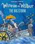 "Winnie and Wilbur: The Big Storm". Illustration einer Hexe mit Regenschirm und Katze auf einem dampfenden Schiff im Regen.