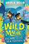 „Wild Magic: Escape of the Sea Turtles“, zwei Kinder tauchen fröhlich im Meer, umgeben von Meereslebewesen., Buch