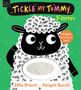 "Tickle My Tummy", Farm. Wiggle, touch and feel! Effie Briant, Abigail Burch. Eine Schaf-Illustration mit fühlbarem Bauch.