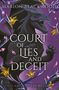 „Court of Lies and Deceit“ und „The Flame and Thorns series“. Ein Drache mit floralen Elementen auf violettem Hintergrund., Buch