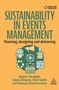 "Sustainability in Events Management" steht groß oben, gefolgt von "Planning, designing and delivering." Darunter Symbole.