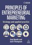 Text auf blauem Hintergrund: "Principles of Entrepreneurial Marketing." Acht Symbole, z.B. Einkaufswagen, Glühbirne.