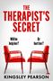 Text: "THE THERAPIST'S SECRET" "Will he help her? Or hurt her?" "KINGSLEY PEARSON". Zwei rote Stühle, Blutstropfen darunter., Buch