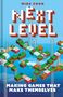 „MIKE COOK NEXT LEVEL MAKING GAMES THAT MAKE THEMSELVES“ in Blockschrift, darüber eine Isometrie-Spielwelt., Buch