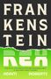 Der Text lautet: "FRANKENSTEIN" und "REX". Darunter: "ADAM ROBERTS". Farbverlauf von Schwarz zu Grün mit Nahtmuster.
