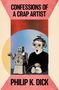 "CONFESSIONS OF A CRAP ARTIST" und "PHILIP K. DICK" in großen Buchstaben. Retro-Illustration eines Roboters und eines Kindes., Buch