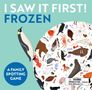 "I SAW IT FIRST! FROZEN" steht in großen Buchstaben auf einer Spielschachtel, daneben bunt illustrierte Tiere.