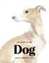 "The Book of the Dog. Canine companions in art." Illustration eines Hundes mit hellem Fell in Profilansicht.