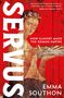 Text: SERVUS, HOW SLAVERY MADE THE ROMAN EMPIRE, EMMA SOUTHON. Rotes Hintergrundbild mit antikem Mosaik einer Person.