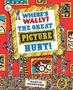 "WHERE'S WALLY? THE GREAT PICTURE HUNT! MARTIN HANDFORD." Buntes Wimmelbild mit vielen Figuren und goldenen Rahmen.