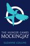„THE HUNGER GAMES MOCKINGJAY“ über „SUZANNE COLLINS“, blauer Hintergrund, stilisierter Vogel vor einem Kreis., Buch