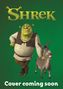 Text: "Shrek", "Cover coming soon". Illustration: Ein grüner Oger und ein grauer Esel stehen gemeinsam vor grünem Hintergrund.