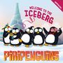 Text: "PiRiPENGUiNS", "THE SLIDE", "COVER COMING SOON". Fünf Comic-Pinguine auf blauem Hintergrund, unterschiedliche Posen., Buch