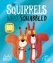 "The Squirrels Who Squabbled" steht groß oben auf einem blauen Hintergrund. Zwei grimmige Eichhörnchen stehen mit verschränkten Armen da., Buch