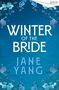 "Winter of the Bride" von Jane Yang. Blauer Hintergrund mit floralen Mustern in den Ecken., Buch