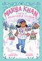 „MARYA KHAN AND THE ABOMINABLE SKI TRIP“. Ein Mädchen im Schnee, umgeben von Bäumen und Hütten, hält ein Tagebuch.
