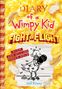 Text: "Diary of a Wimpy Kid: Fight or Flight", "Over 300 Million Books Sold", "Jeff Kinney". Illustration: Zeichnung eines Vogels mit Boxhandschuhen. Hintergrund aus Rührei und Federn gerahmt von Speck.