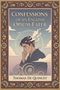 "Confessions of an English Opium-Eater" und "Thomas De Quincey" mit dekorativem Rahmen und nachdenklichem Mann.