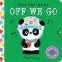 Text: "Baby Mr Panda OFF WE GO", "Push, pull and slide!", "Steve Antony". Illustration: Ein Panda mit Helm hält einen Apfel.