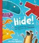 Text: "Hide! The completely true-ish story of what happened to the DINOSAURS" Illustration: Bunte Dinosaurier auf blauem Hintergrund.