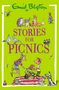 Text: "Stories for Picnics", "cover coming soon". Ein Igel trägt Bücher und einen Apfel auf dem Rücken., Buch