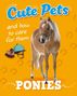 „Cute Pets and how to care for them. PONIES.“ Illustration mit Pony, Helm und Putzbürste auf orangem Hintergrund.