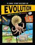 Comic-Titel: "A Comic Strip History of Evolution". Inhalte: Urmensch, Wolf, Dinosaurier, Tintenfisch, Delfin, Elefant.